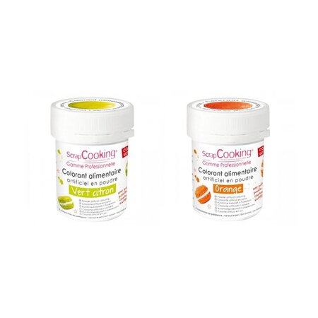 2 colorants alimentaires en poudre - orange-vert citron