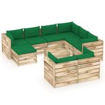 vidaXL Salon de jardin 10 Pièces avec coussins Bois imprégné de vert
