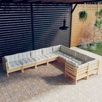 vidaXL Salon de jardin 9 Pièces avec coussins crème Bois de pin