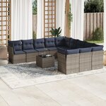 vidaXL Salon de jardin avec coussins 12 Pièces gris résine tressée