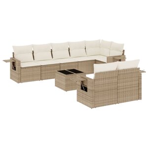 vidaXL Salon de jardin avec coussins 9 Pièces beige résine tressée