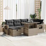 vidaXL Salon de jardin avec coussins 7 Pièces gris résine tressée