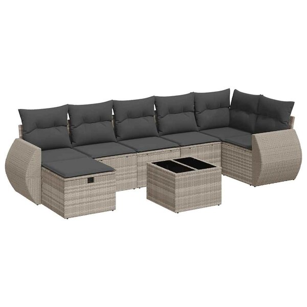 vidaXL Salon de jardin 8 Pièces avec coussins gris clair résine tressée