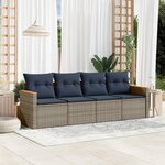 vidaXL Salon de jardin 4 Pièces avec coussins gris résine tressée