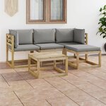 Vidaxl salon de jardin 5 pièces avec coussins gris
