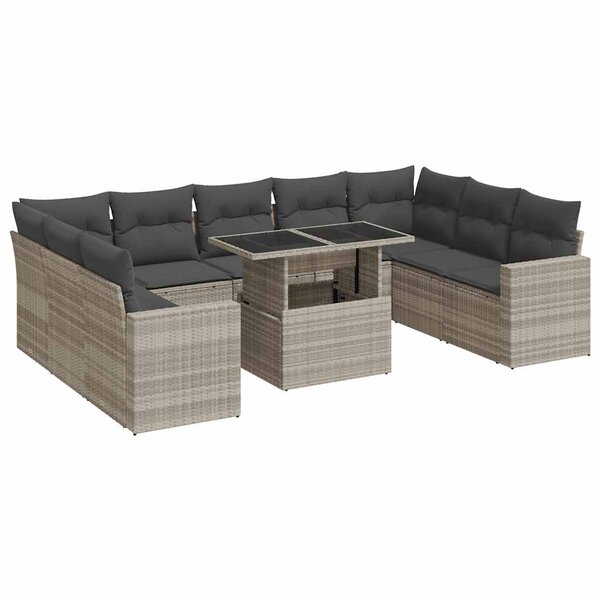 vidaXL Salon de jardin avec coussins 10 Pièces gris clair résine tressée