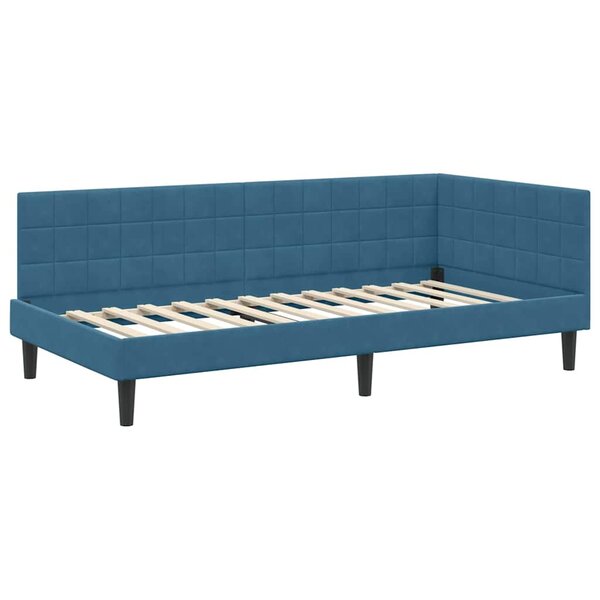 vidaXL Cadre de lit d'angle avec tête de lit Bleu 90 x 200 cm Velours