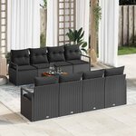 vidaXL Ensemble de canapé de jardin avec coussin 9 Pièces Noir Poly rotin