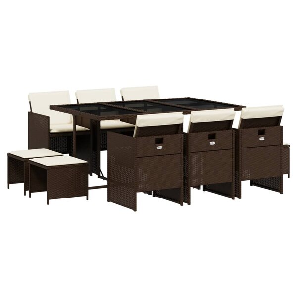 vidaXL Ensemble à manger de jardin et coussins 11 Pièces marron rotin