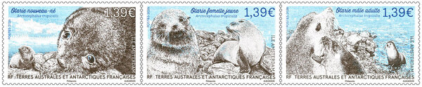 Timbre TAAF - Triptyque Otaries aux 3 âges