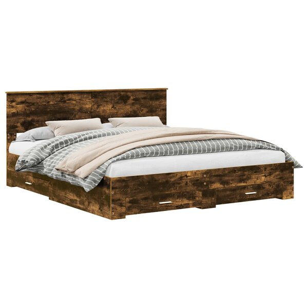 vidaXL Cadre de lit Chêne fumé 200 x 200 cm Bois d'ingénierie