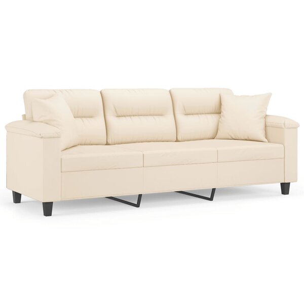 vidaXL Canapé 3 places avec oreillers beige 180 cm tissu microfibre
