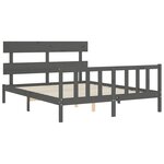 vidaXL Cadre de lit avec tête de lit gris King Size bois massif