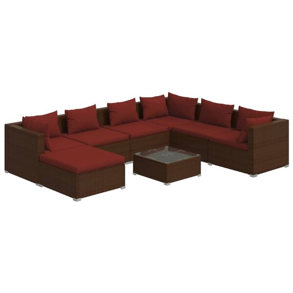 vidaXL Salon de jardin 8 Pièces avec coussins résine tressée marron
