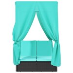 vidaXL Chaise longue double avec toit et rideaux noir résine tressée