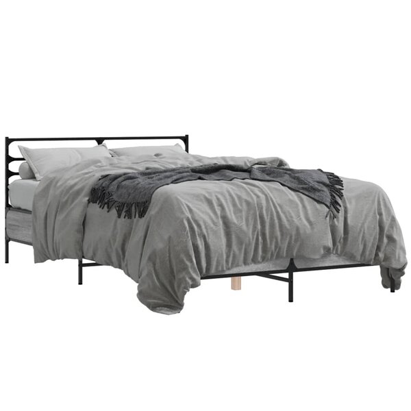 vidaXL Cadre de lit sonoma gris 135x190 cm bois d'ingénierie et métal