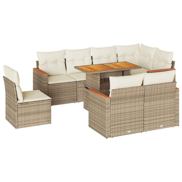 vidaXL Salon de jardin avec coussins 9 Pièces beige résine tressée acacia