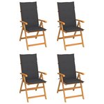 vidaXL Chaises de jardin lot de 4 avec coussins anthracite Teck solide