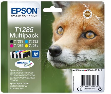 Epson multipack 4-colours t1285 durabrit t1285 cartouche d encre noir et tricolore capacite standard 5.9ml and 3 x 3.5ml 4-pack rf-am blister