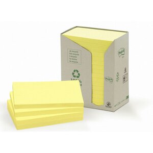 Tour distributrice de blocs de 100 feuilles de Notes repositionnables recyclées - Jaune, 76 x 127 mm (paquet 16 blocs)
