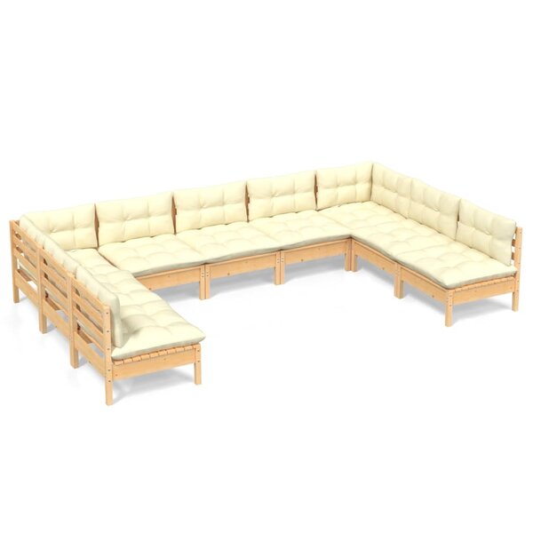vidaXL Salon de jardin 9 Pièces avec coussins crème bois de pin massif