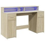 vidaXL Bureau avec lumières LED chêne sonoma bois d'ingénierie