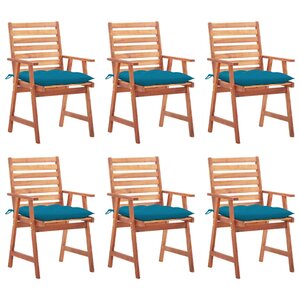 vidaXL Chaises à manger d'extérieur lot de 6 et coussins Acacia massif