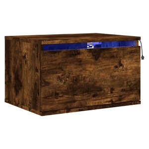 vidaXL Table de chevet murale avec lumières LED chêne fumé