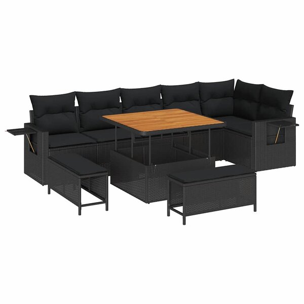 vidaXL Ensemble de canapé de jardin 9 Pièces Noir polyrotin