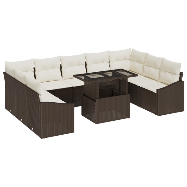 vidaXL Ensemble de canapé de jardin 10 pièces avec coussins en rattan poly marron