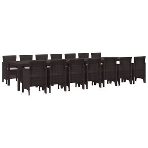 Ensemble de salle à manger de jardin 15 pièces avec coussins en poly rotin marron