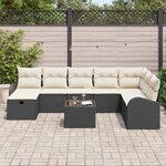 vidaXL Ensemble de canapé de jardin avec coussin 9 Pièces Noir Poly rotin