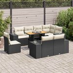 vidaXL Salon de jardin 9 Pièces avec coussins noir résine tressée