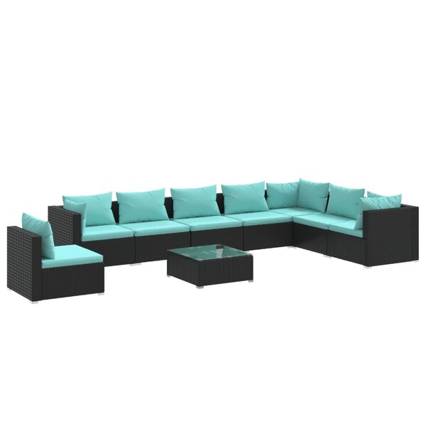 Salon de jardin meuble d'extérieur ensemble de mobilier 9 pièces avec coussins résine tressée noir 02_0018142
