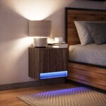 vidaXL Table de chevet murale avec lumières LED chêne marron