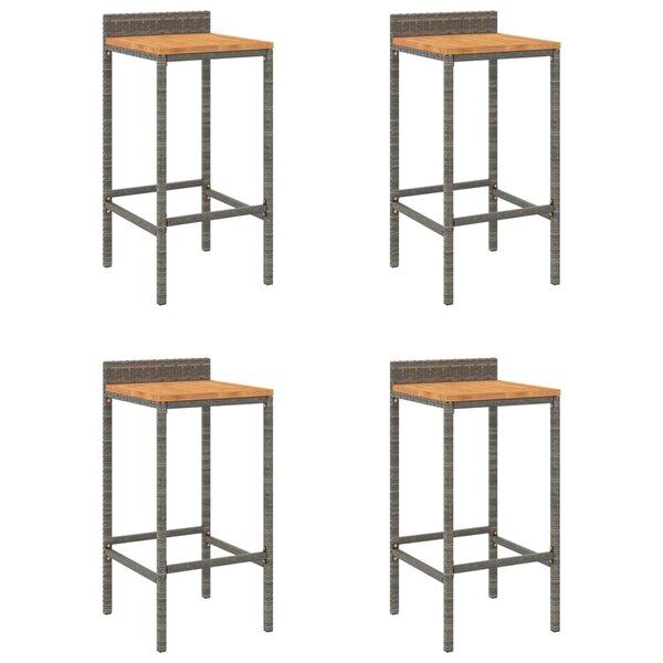 vidaXL Tabourets de bar lot de 4 gris résine tressée et bois d'acacia