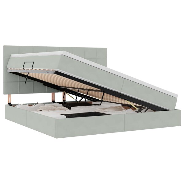 vidaXL Lit de rangement LED avec matelas Gris clair 200 x 200 cm