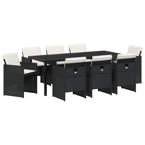 vidaXL Ensemble de salle à manger pour jardin 9 pc Noir polyrotin