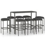 vidaXL Ensemble de bar de jardin 9 Pièces et coussins Résine tressée Gris