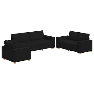 vidaXL Canapé 3 Pièces Noir 220 x 80 x 84 cm Tissu en lin mélangé