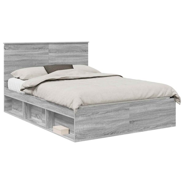 vidaXL Cadre de lit Gris Sonoma 135 x 190 cm Bois de pin massif