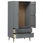 vidaXL Garde-robe MOLDE Gris 90x55x175 cm Bois massif de pin