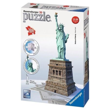 Puzzle 3d statue de la liberté - ravensburger - monument 108 pieces - sans colle - des 8 ans