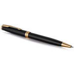 PARKER Sonnet Stylo bille  Noir  Recharge noire pointe moyenne  Coffret cadeau + étui cuir marron