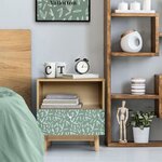 Chevet 1 tiroir - Décor chene et vert - Pieds en bois massif - L 45 x P 40 x H 52 cm - GARDENIA