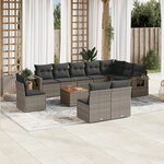 vidaXL Salon de jardin 11 Pièces avec coussins gris résine tressée