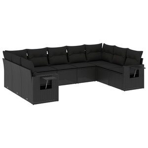 vidaXL Salon de jardin 9 Pièces avec coussins noir résine tressée