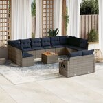 vidaXL Salon de jardin avec coussins 13 Pièces gris résine tressée
