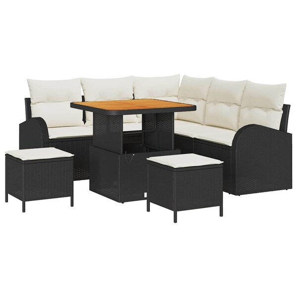 vidaXL Ensemble de canapé de jardin avec coussin 8 Pièces Noir Poly rotin