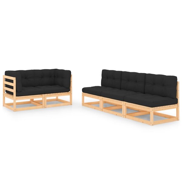 vidaXL Salon de jardin 5 Pièces avec coussins Bois de pin massif